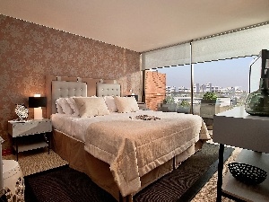 panorama, Window, View, house, town, Bedroom
