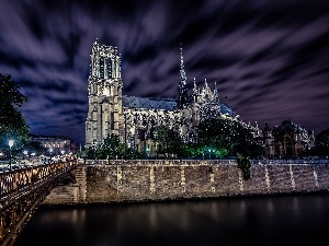 Paris, Notre Dame, Night, France, chair