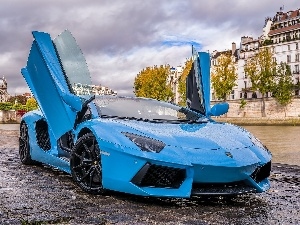 Paris, parking, Lamborghini, panorama, Aventador