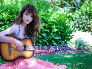 Guitar, Park, girl