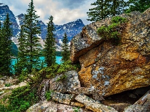 National Park Banf, forest, lake, Mountains, Canada, rocks