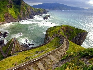 cliff, Path, sea
