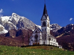 Dzierznica, Church, forest, Mountains, In The Village, Snowy, peaks