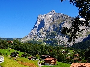 peaks, Houses, Mountain, place