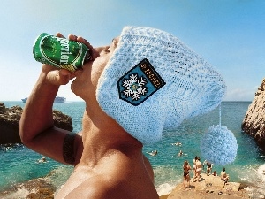 Perrier, water, Head, Hat