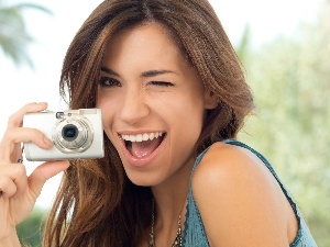 photographic, Camera, smiling, brunette