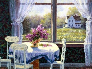picture, Flowers, Window, Table
