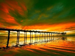 pier, sun, sea, west