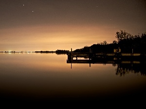 pier, twilight, Sky, lake