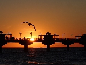 sun, pier, west