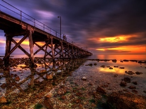 pier, sea, west, sun