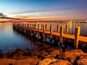 pier, sea, west, sun