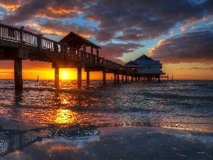 pier, sea, west, sun