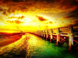 pier, sea, west, sun