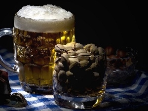 beer, pistachios, mug