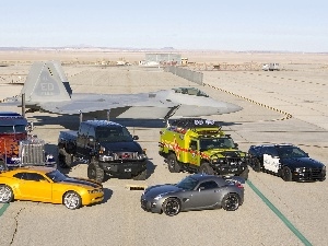 plane, cars, airport, Hangar, different