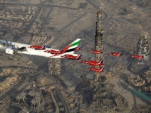 plane, clouds, Dubaj, passenger, scraper