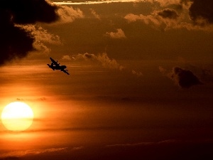 plane, clouds, Great Sunsets, Sky