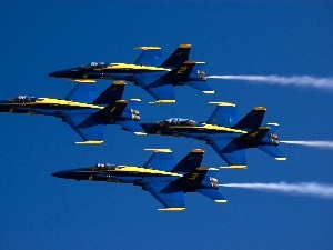 angels, blue, four, Boeing F/A 18-Hornet, Planes