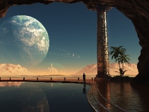 Planets, Pool, cave, Column