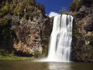 Plants, rocks, waterfall, height