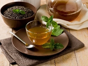 mint, plate, honey