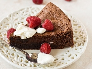 raspberries, plate, cake