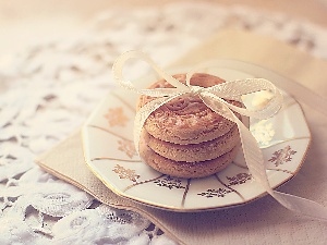 ribbon, plate, Cookies