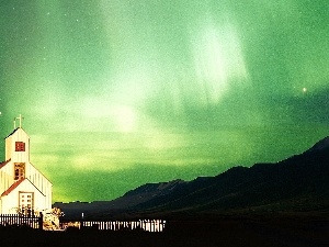 Polaris, dawn, Church, Mountains