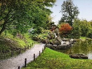 Pond - car, Path, japanese, Garden