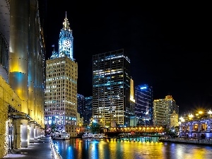 port, night, Chicago, Town