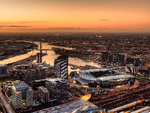 port, structures, Town, evening