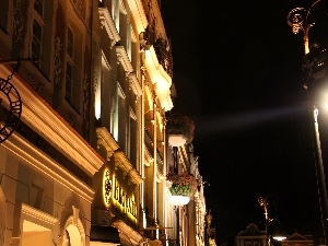 Pozna?, Night, illuminated, old town, buildings