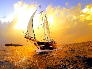 Przebijaj?ce, Island, sailing vessel, sun, sea