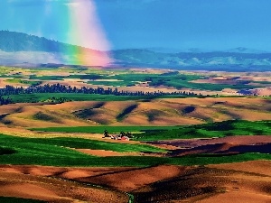Great Rainbows, trees, viewes, Mountains, Palouse, Valley