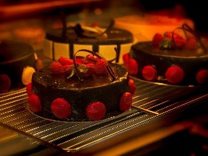 raspberries, Chocolate, Cakes, glaze