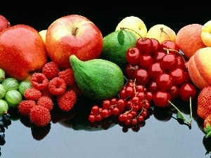 raspberries, apples, different, cherries, Fruits