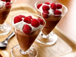 chocolate, Raspberries, pudding