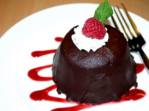 raspberry, cream, dessert, fork, chocolate