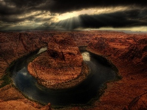 rays, Przebijaj?ce, canyon, sun, clouds