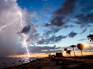rays, thunderbolt, sea, sun, Storm