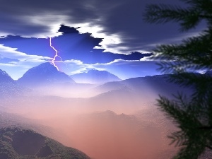 rays, Mountains, Storm, sun, Sky