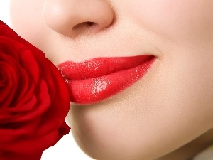 Red, Women, red hot, lips, rose