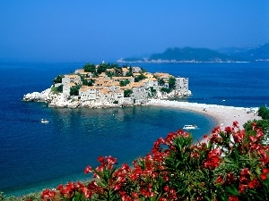 Red, Montenegro, Island, Flowers, St. Stefan