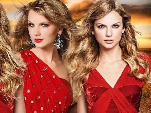 Red, dresses, Taylor Swift