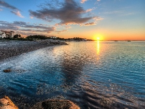 residence, Coast, Great Sunsets, sea