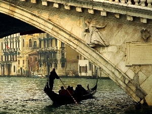 The Rialto Bridge, apartment house, Venice, Gondolas
