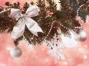 baubles, ribbon, twig