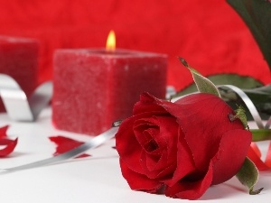 ribbon, flakes, red hot, Candles, rose