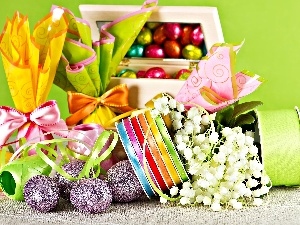 Ribbons, gifts, easter, lilies, eggs